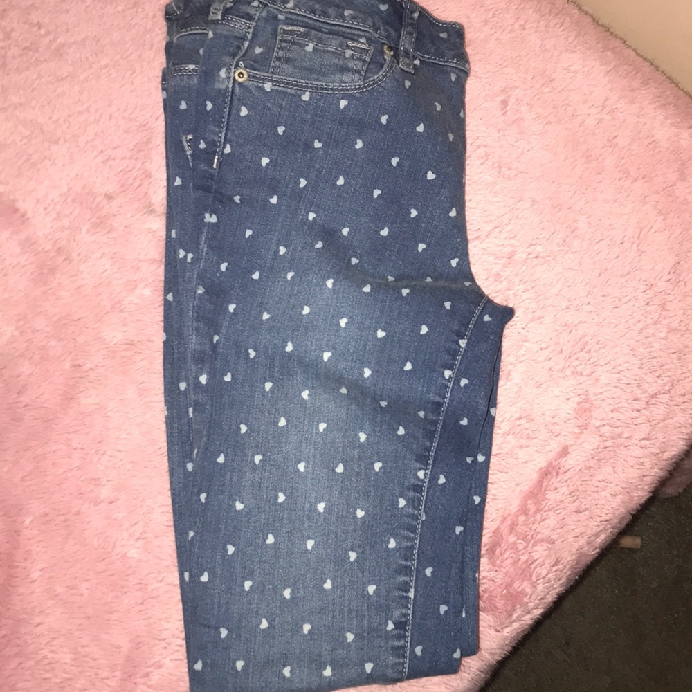 Cute denim jeans with white heart pattern